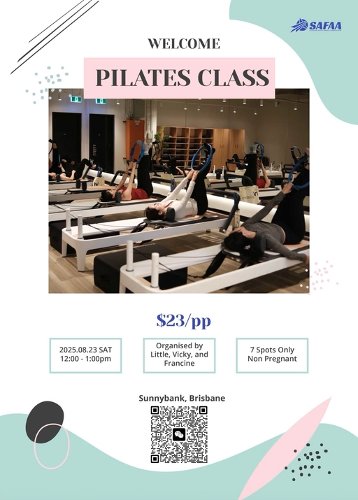 SAFAA Brisbane Pilates Class event poster