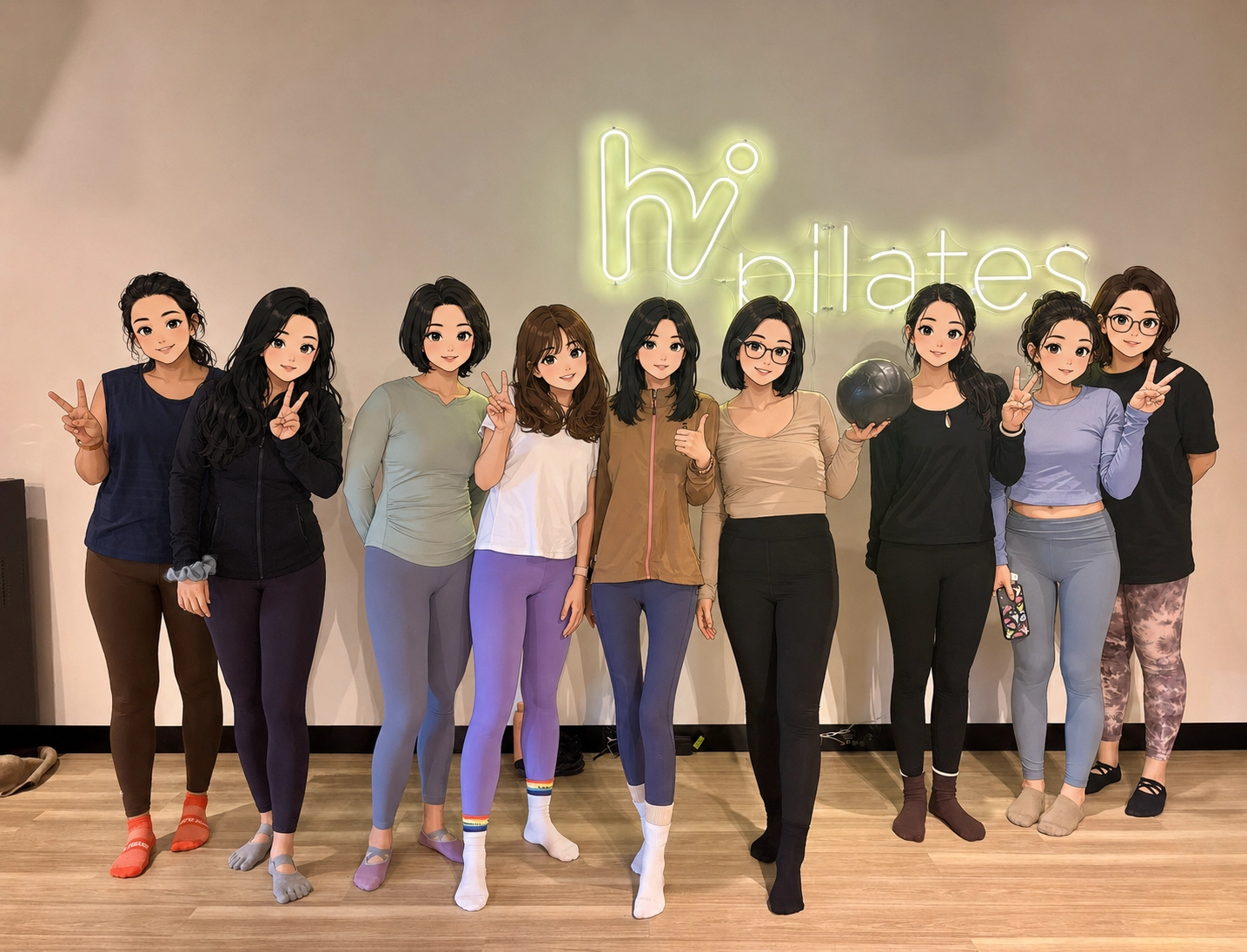 SAFAA Sydney Pilates participants standing together after class, with illustrated face stickers